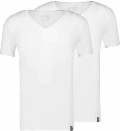RJ Good Life Madrid 2-Pack Heren: T-Shirt Diepe V-Hals Wit
